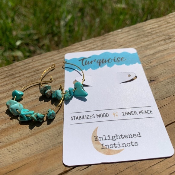 Turquoise Gemstone Hoop Earrings - Picture 2 of 6